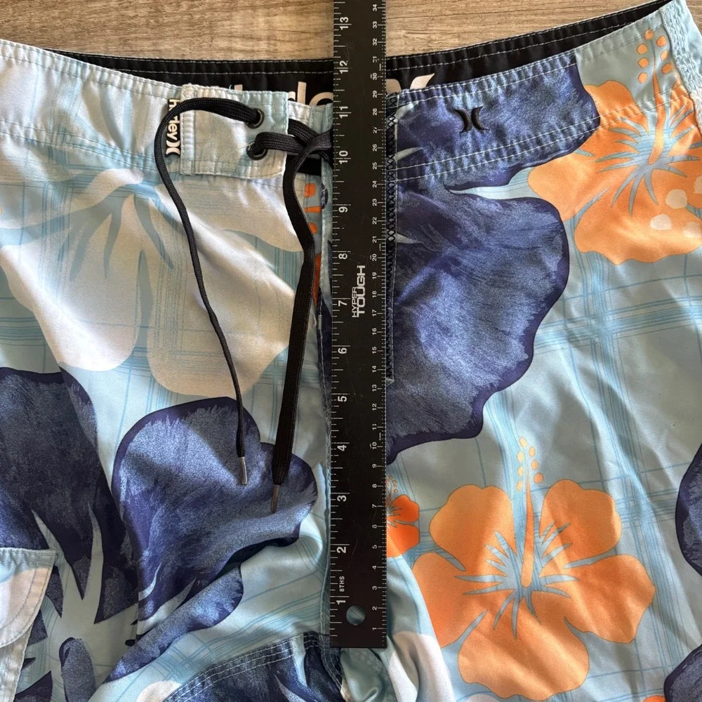 Hurley Board‎ Shorts Men 31 Blue Orange Tropical Hibiscus Floral Swim Trunks